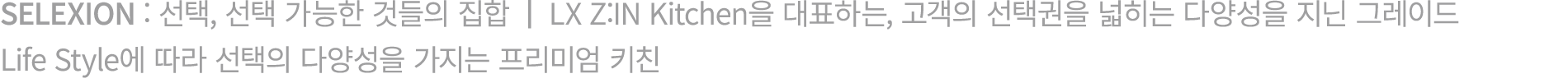 SELEXION : 선택, 선택 가능한 것들의 집합 | LX Z:IN Kitchen을 대표하는, 고객의 선택권을 넓히는 다양성을 지닌 그레이드 Life Style에 따라 선택의 다양성을 가지는 프리미엄 키친